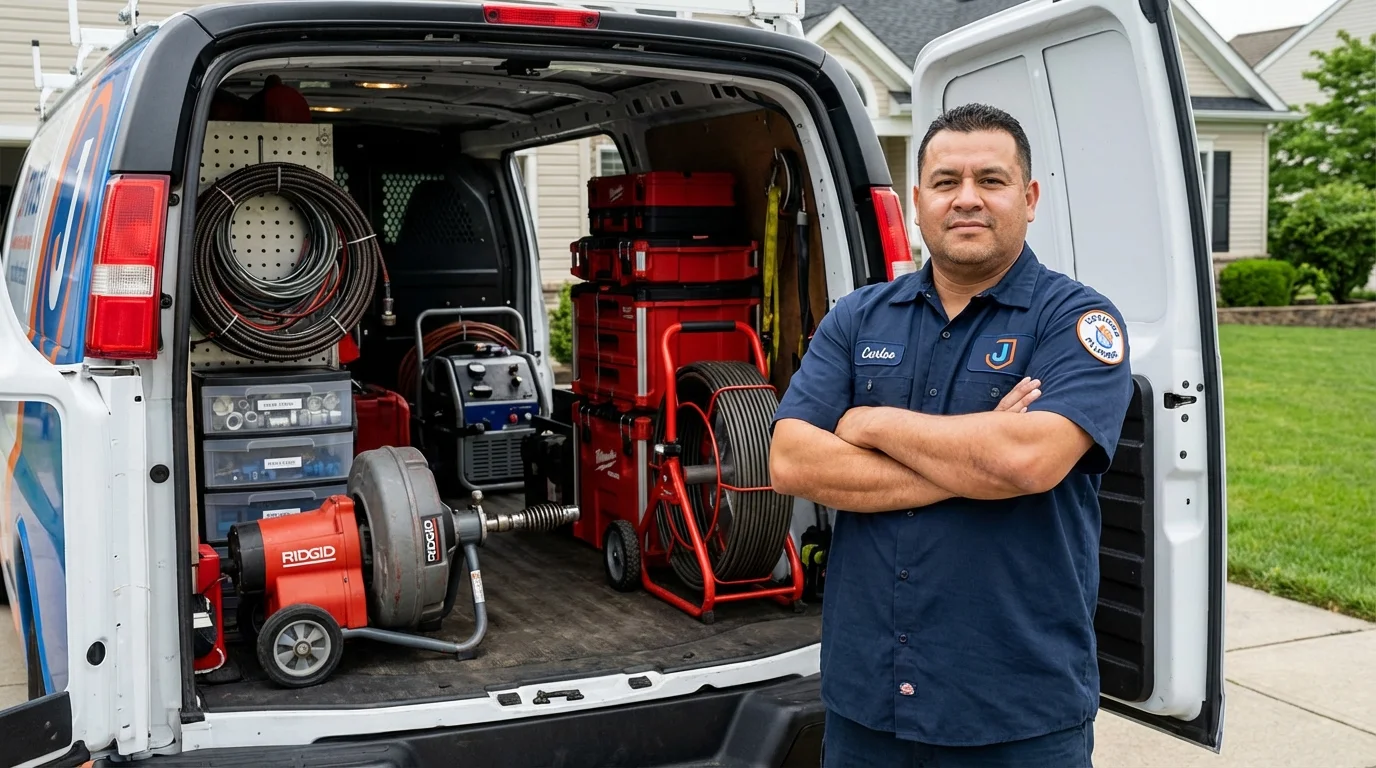 Professional drain cleaning equipment and Johns Plumbing LLC plumber in Boxford