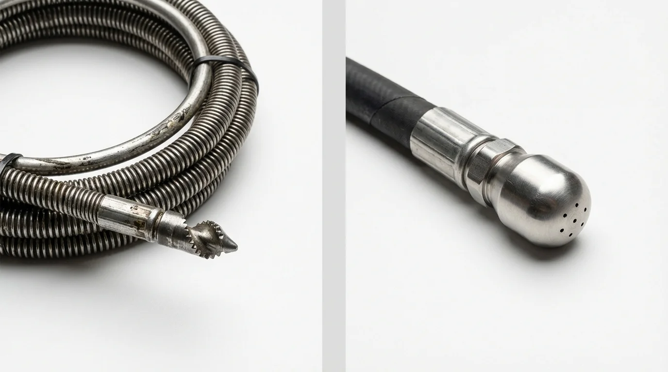 Drain snake cable and hydro jetting nozzle used for drain cleaning in Boxford, MA