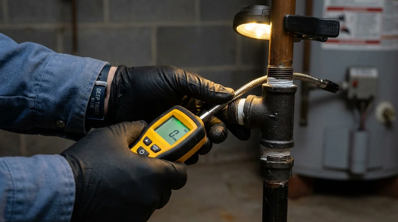 Gas leak detection with electronic sniffer by Johns Plumbing LLC in Boxford