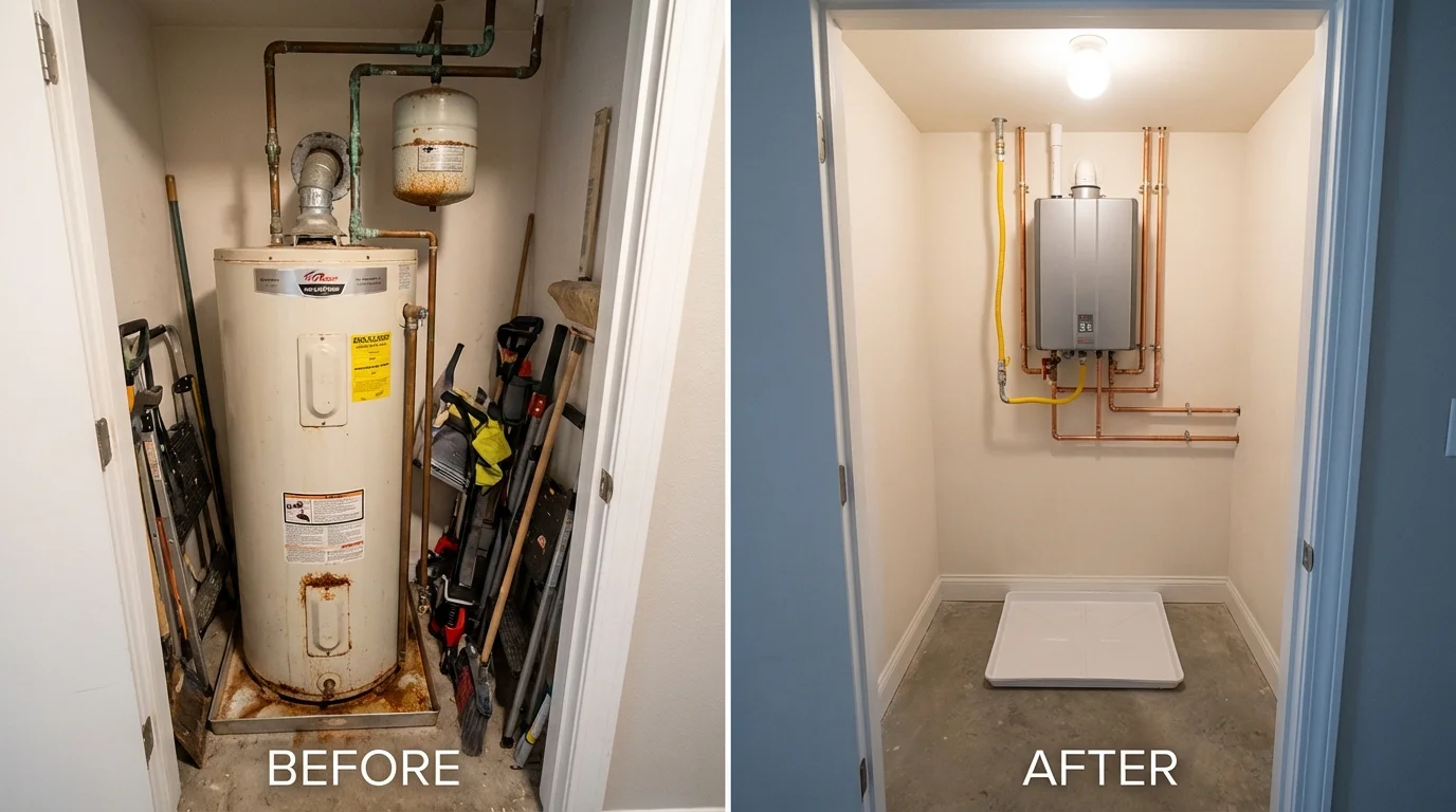 Tank water heater versus wall-mounted tankless unit comparison for Boxford, MA homeowners