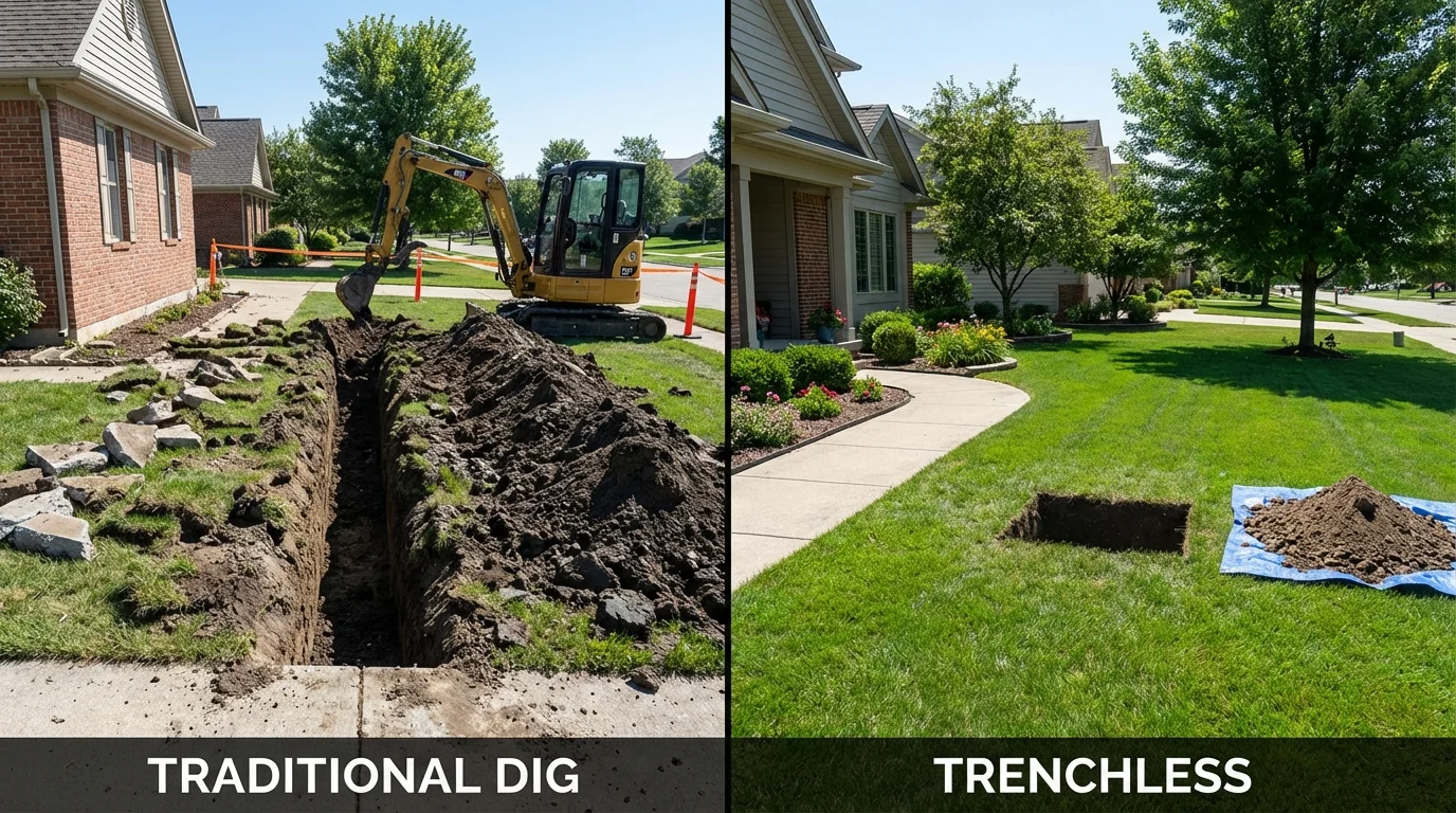 Trenchless sewer repair with minimal yard damage versus traditional excavation in Boxford, MA